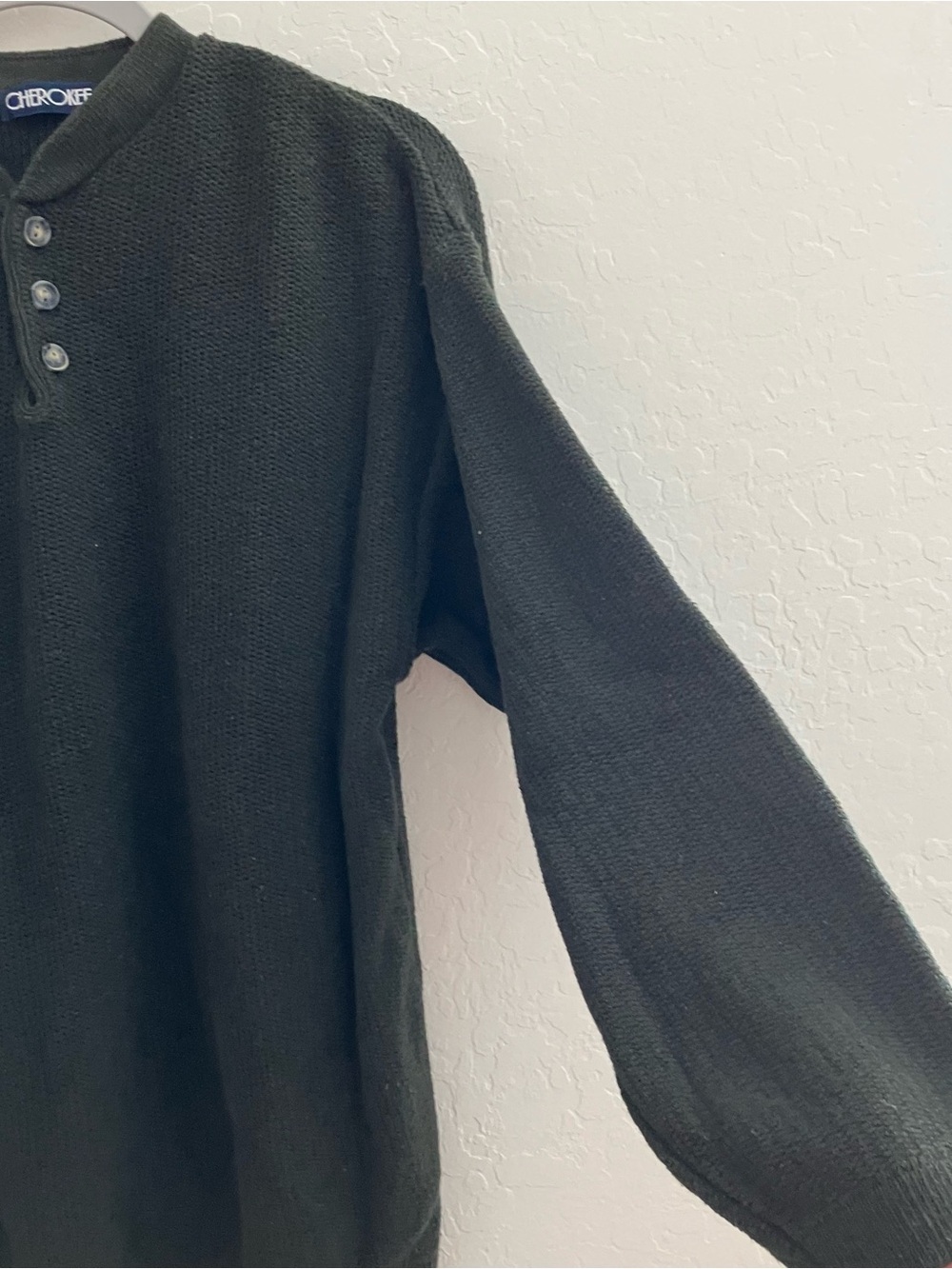 Vintage Cherokee Men’s Medium Green Henley Knit Sweater Made in USA Cotton Blend - Picture 6 of 9